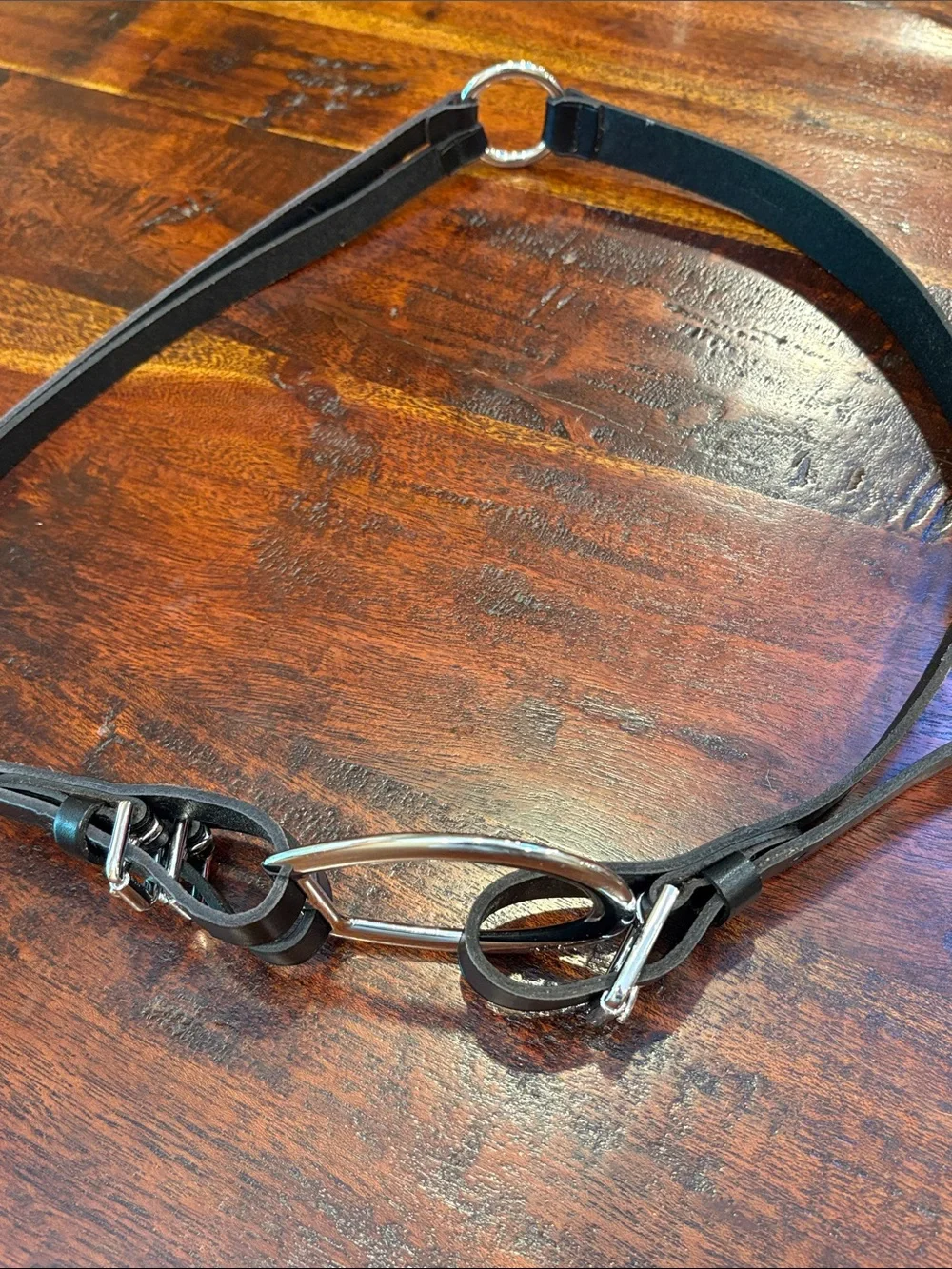 Lauren Ralph Lauren Black Leather Double-strap Belt with Silver Oval Buckle
